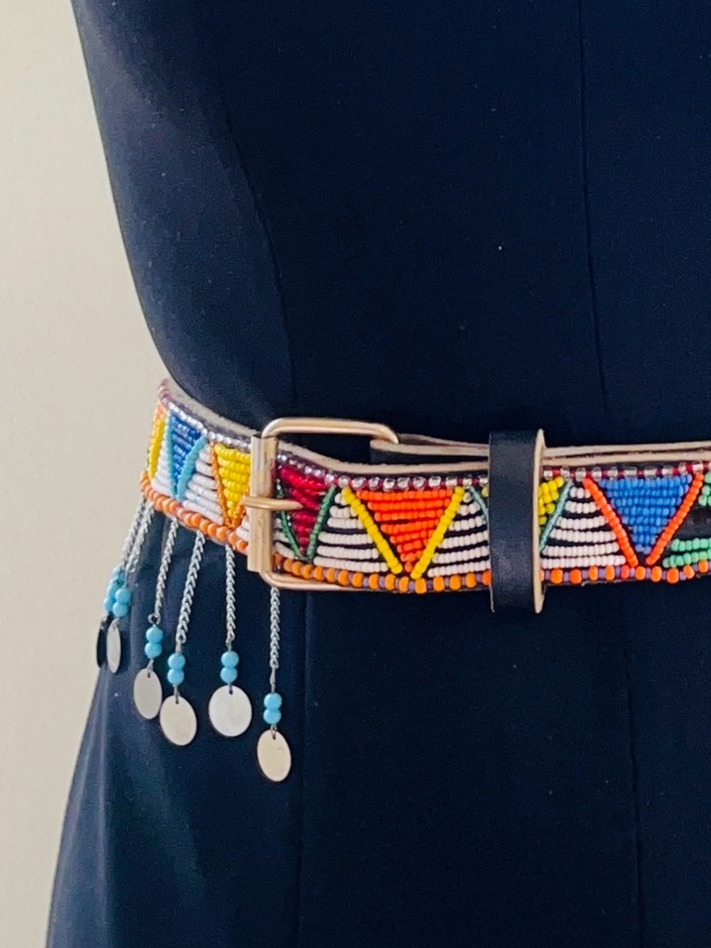 Vintage - hand Beaded Multicolor Belt with dangles - Picture 4 of 4